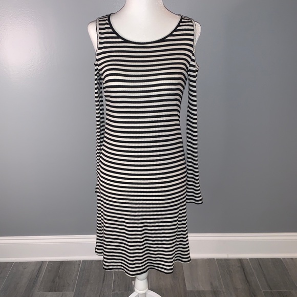 GIANNI BINI Stripe Cold Shoulder Dress Size S - Picture 2 of 9